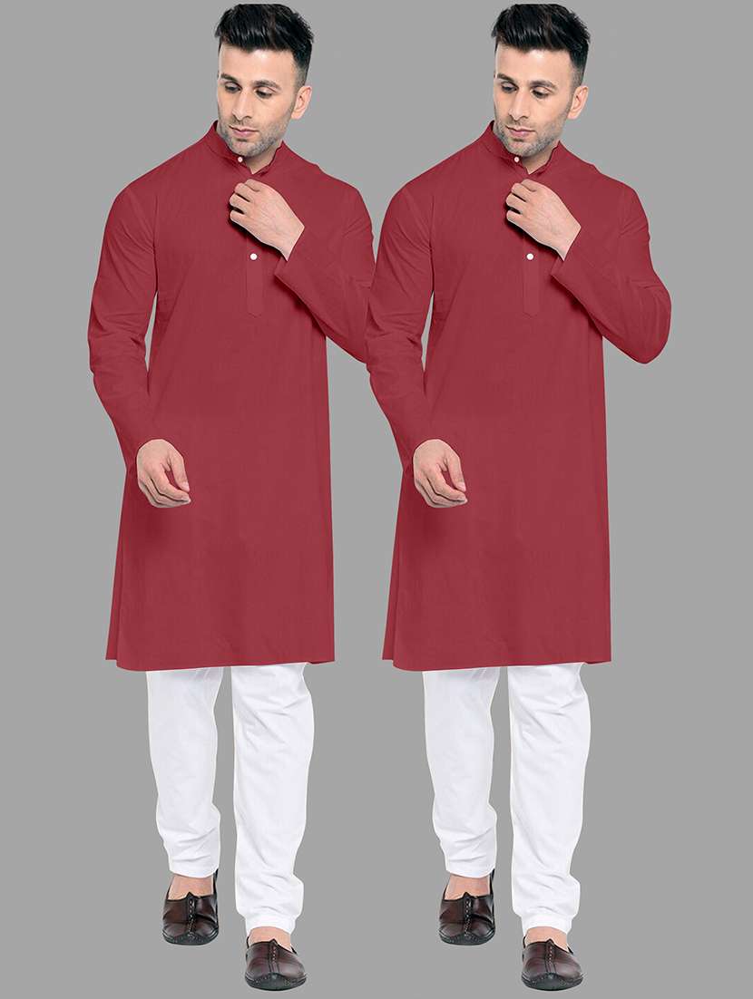 men pack of 2 solid mandarin neck kurta pyjama set