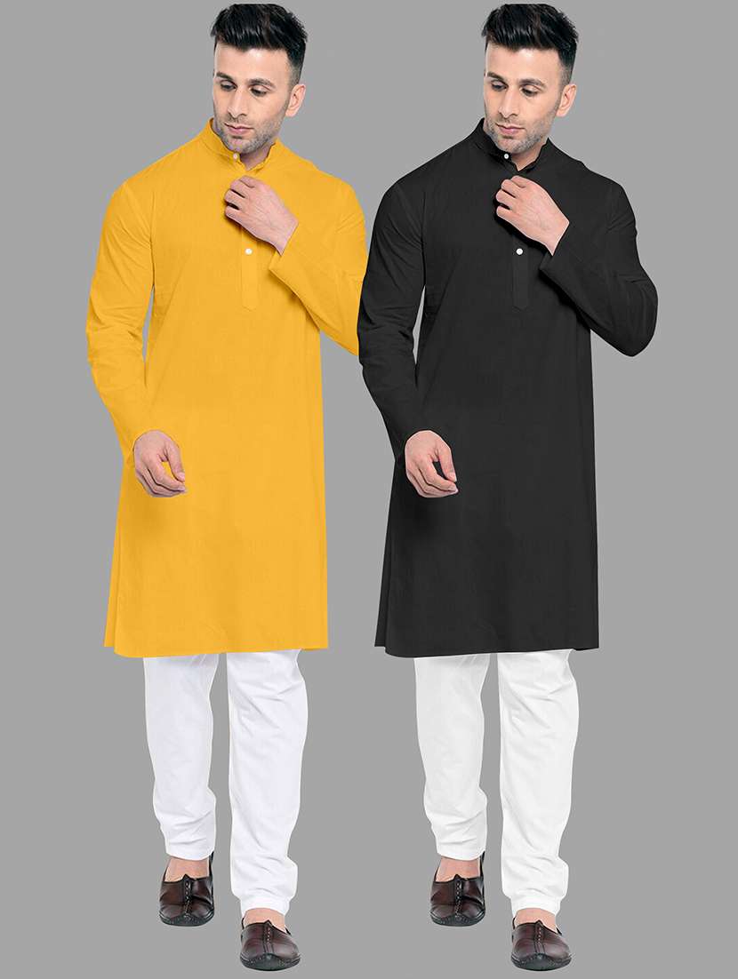 men pack of 2 solid mandarin neck kurta pyjama set