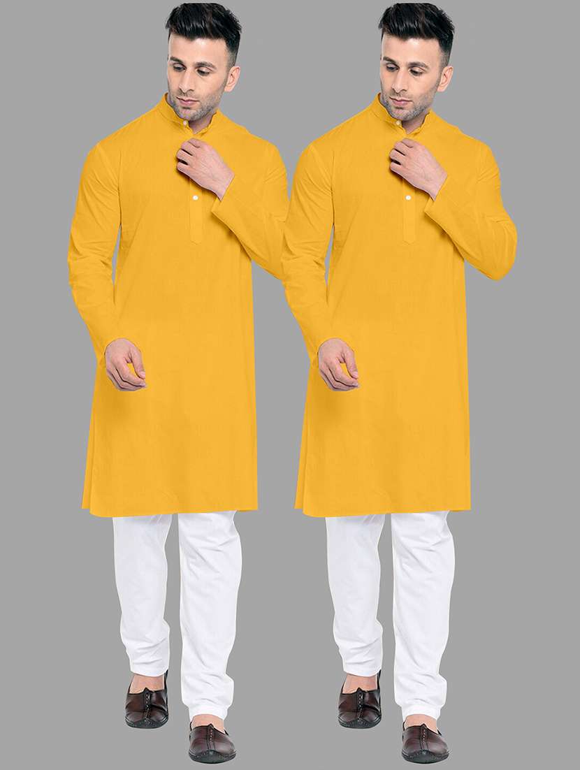 men pack of 2 solid mandarin neck kurta pyjama set