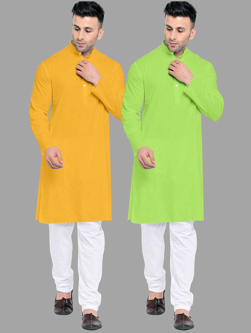 men pack of 2 solid mandarin neck kurta pyjama set