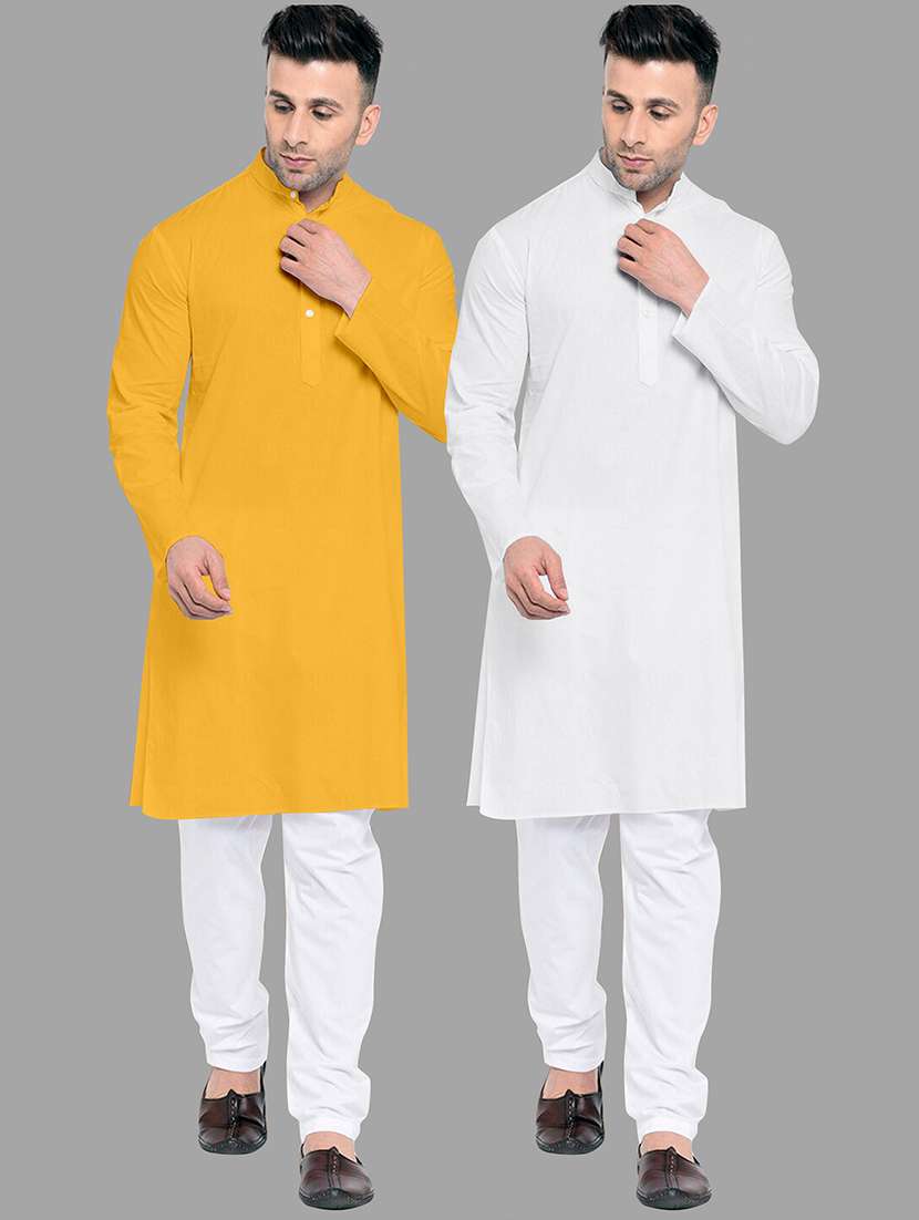 men pack of 2 solid mandarin neck kurta pyjama set