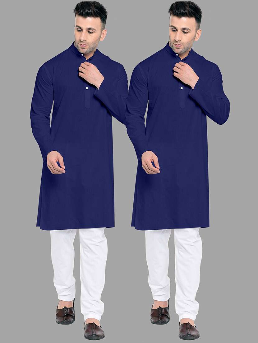 men pack of 2 solid mandarin neck kurta pyjama set