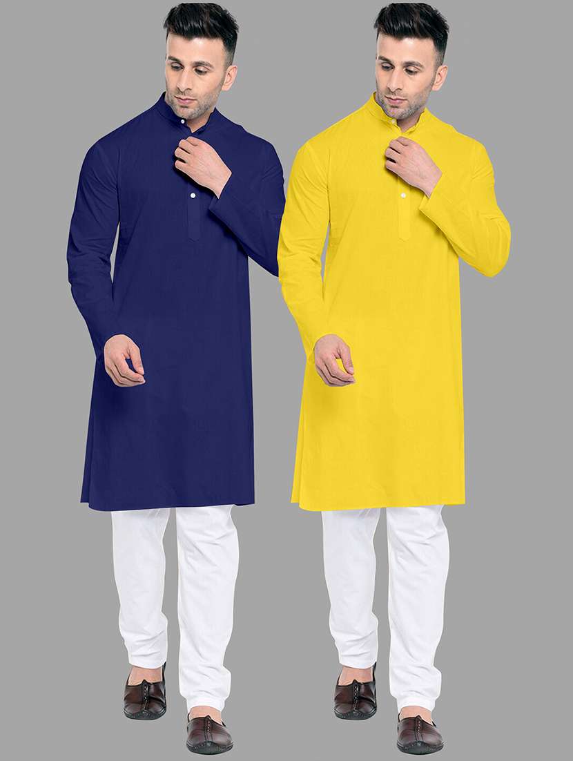 men pack of 2 solid mandarin neck kurta pyjama set
