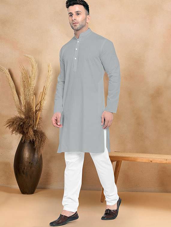 men pack of 2 solid mandarin neck kurta pyjama ethnic wear set - 21977576 -  Standard Image - 3