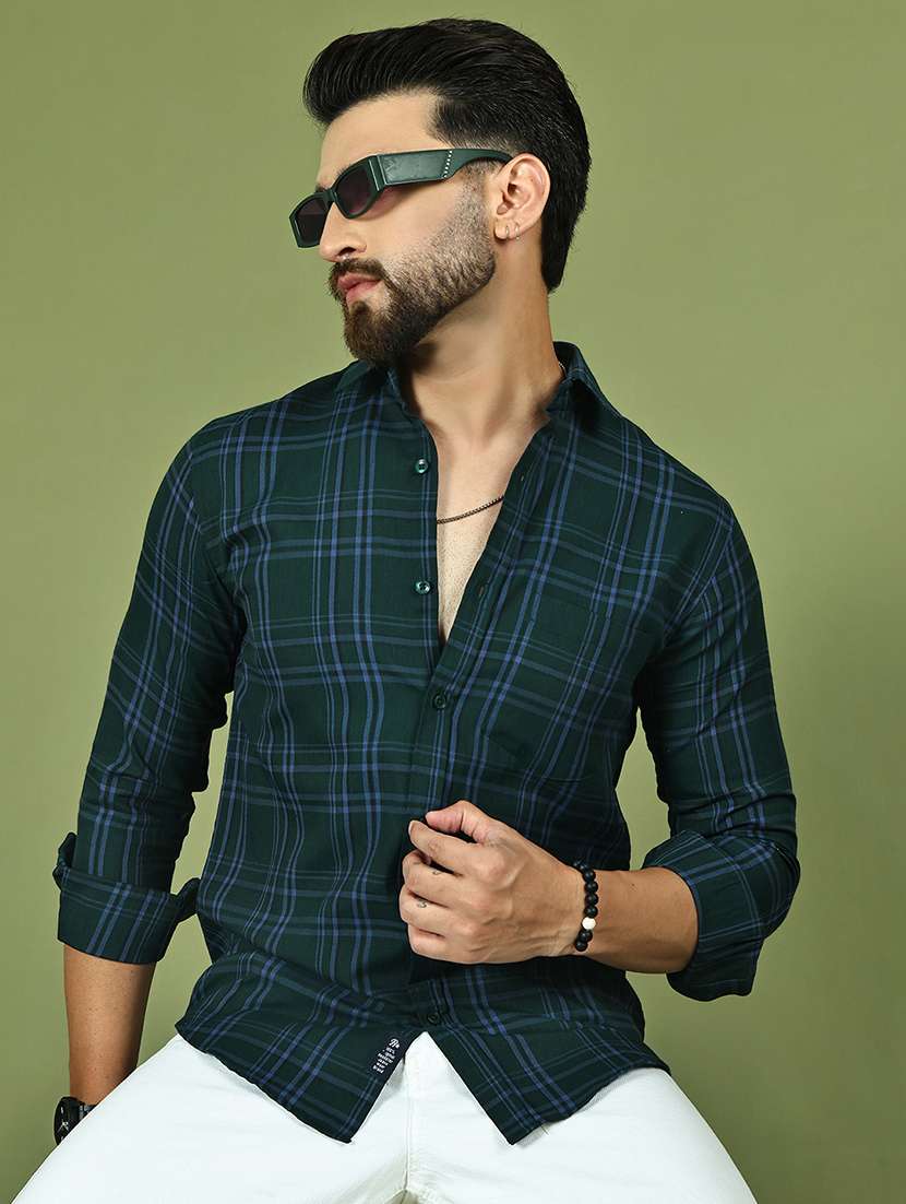 men checkered long sleeve regular fit casual shirt