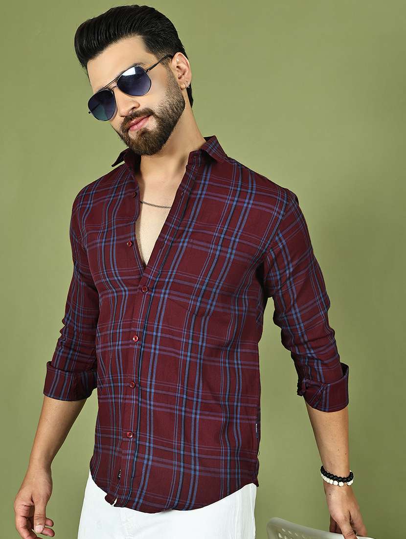 men checkered long sleeve regular fit casual shirt