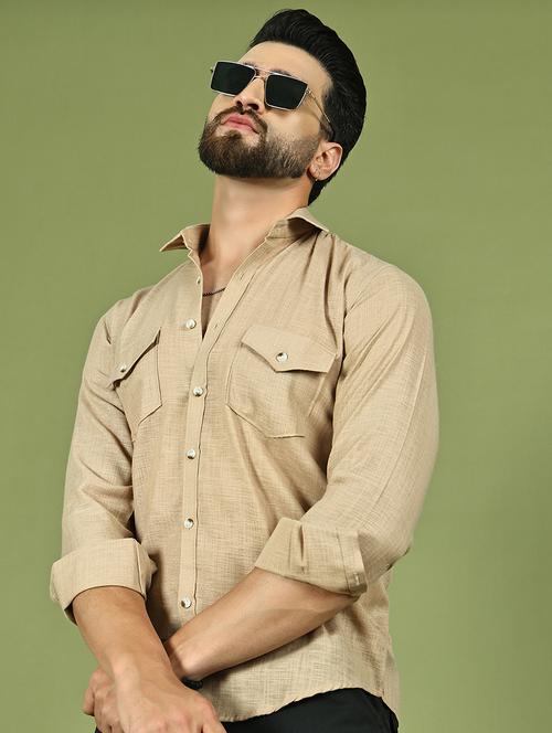 men solid long sleeve regular fit casual shirt - 21977622 - Standard Image - 0