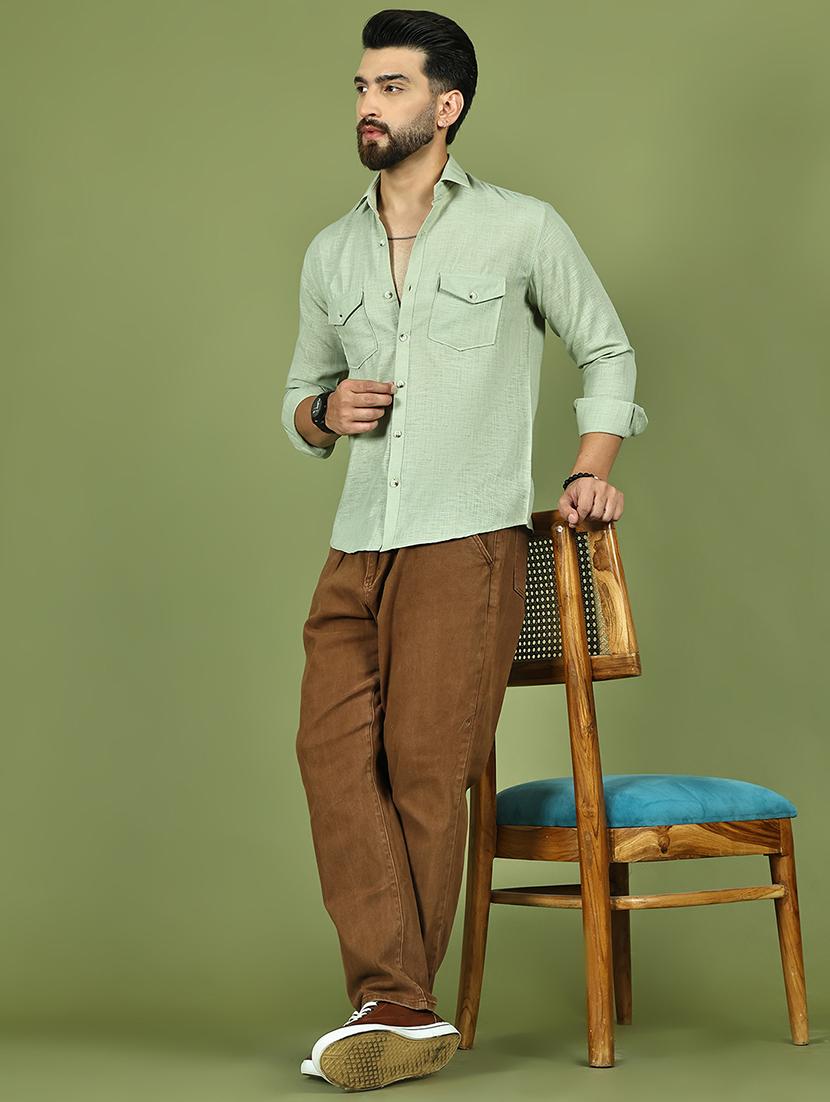 men solid long sleeve regular fit casual shirt - 21977623 - Standard Image - 5