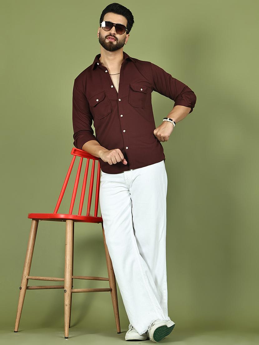 men solid long sleeve regular fit casual shirt - 21977625 - Standard Image - 5