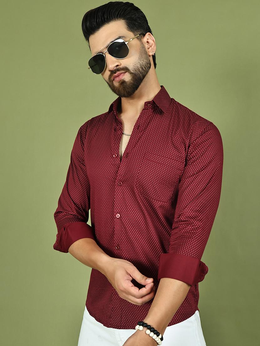 men polka dot long sleeve regular fit casual shirt - 21977630 -  Zoom Image - 0
