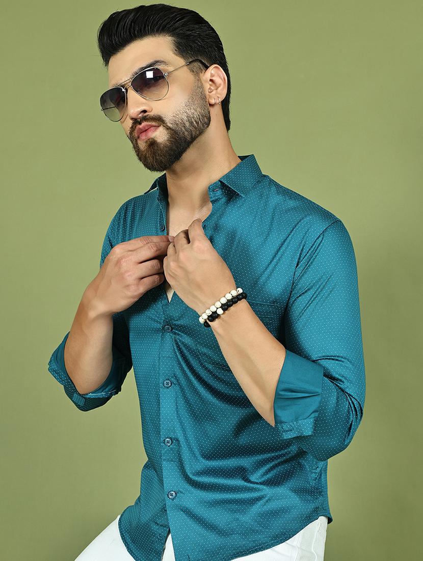 men polka dot long sleeve regular fit casual shirt