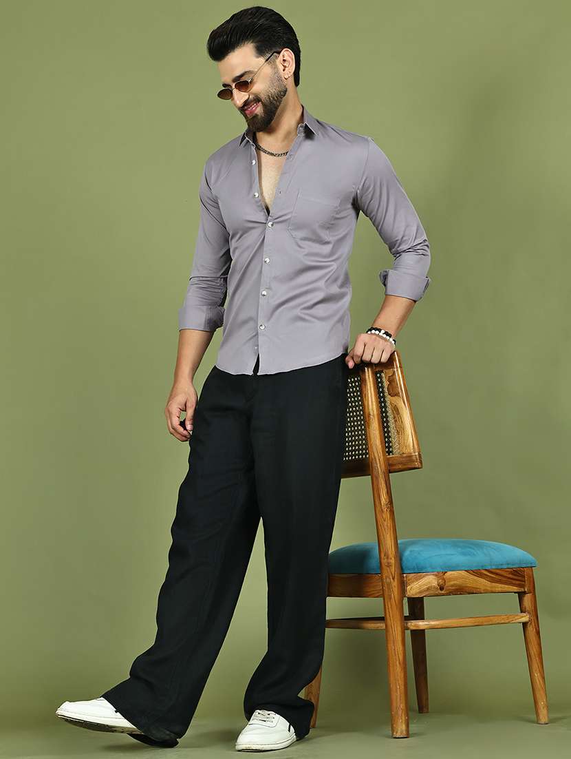 men solid long sleeve regular fit casual shirt - 21977635 -  Standard Image - 5