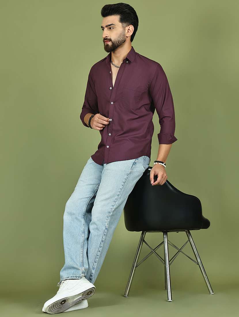 men solid long sleeve regular fit casual shirt - 21977641 - Standard Image - 5