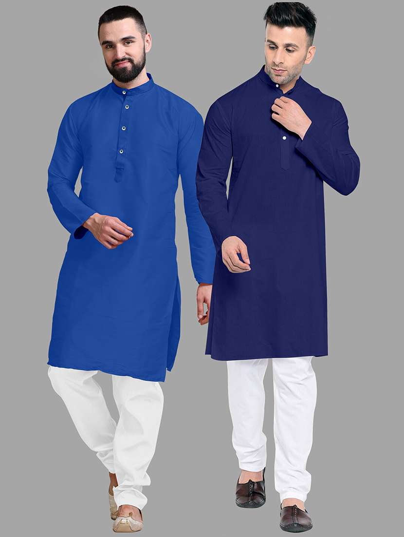 men pack of 2 solid mandarin neck kurta pyjama set