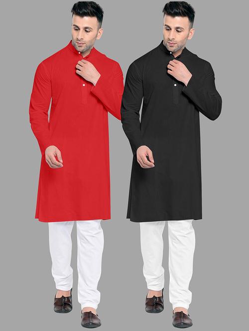 men pack of 2 solid mandarin neck kurta pyjama set - 21977658 -  Standard Image - 0