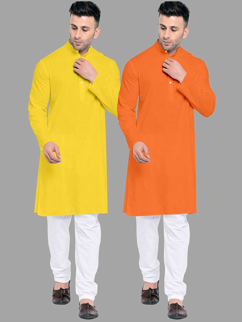 men pack of 2 solid mandarin neck kurta pyjama set