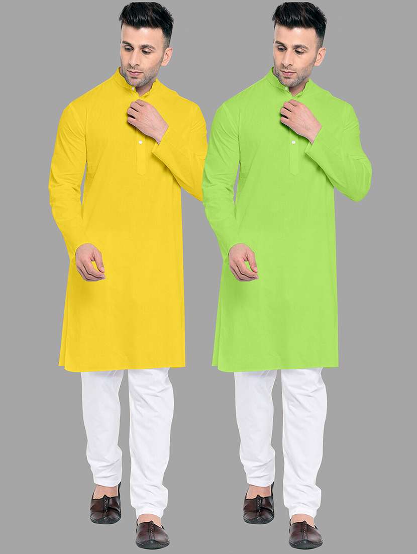 men pack of 2 solid mandarin neck kurta pyjama set