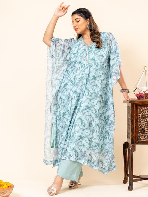 women printed kimono sleeve kaftan kurta pant set - 21977700 -  Standard Image - 0