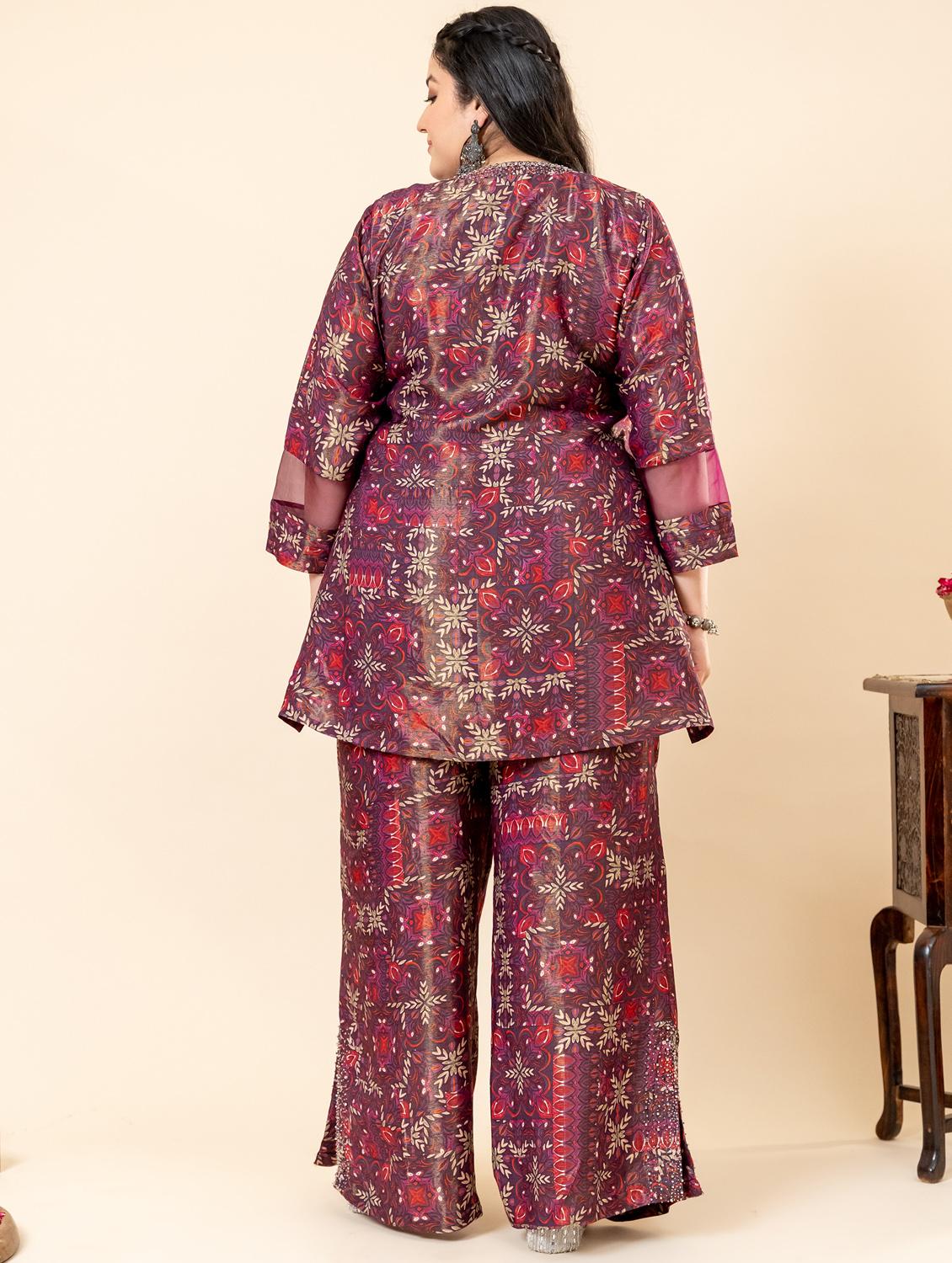 women printed three quarter sleeve ethnic co-ord set - 21977709 - Standard Image - 3