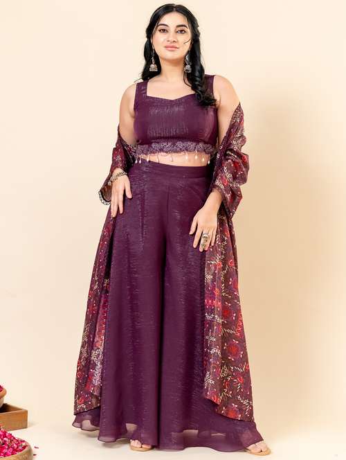 women printed three quarter sleeve fusion set  - 21977710 -  Standard Image - 0