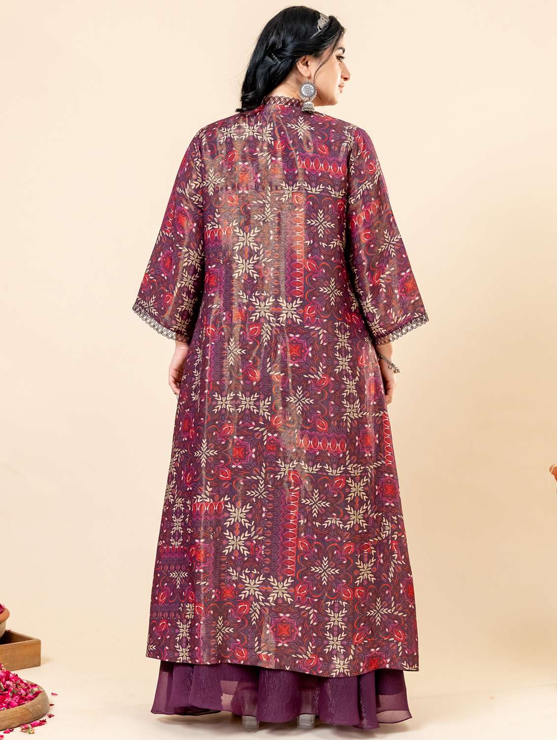 women printed three quarter sleeve fusion set  - 21977710 -  Standard Image - 3