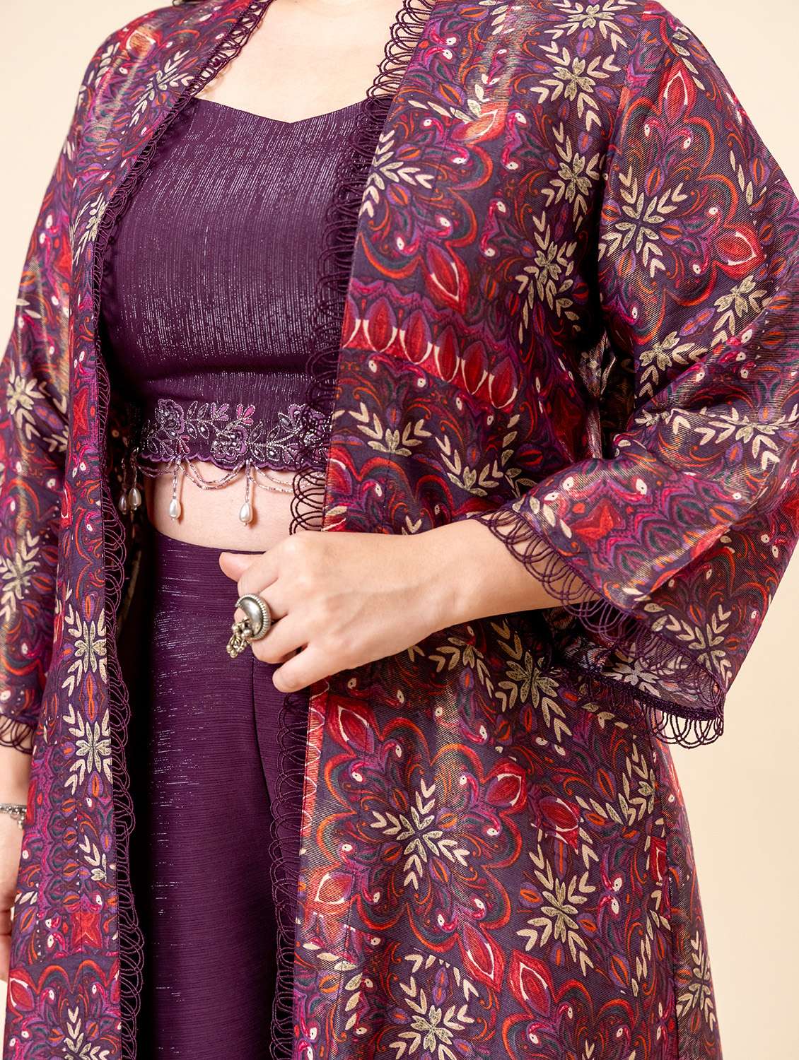 women printed three quarter sleeve fusion set  - 21977710 -  Standard Image - 5