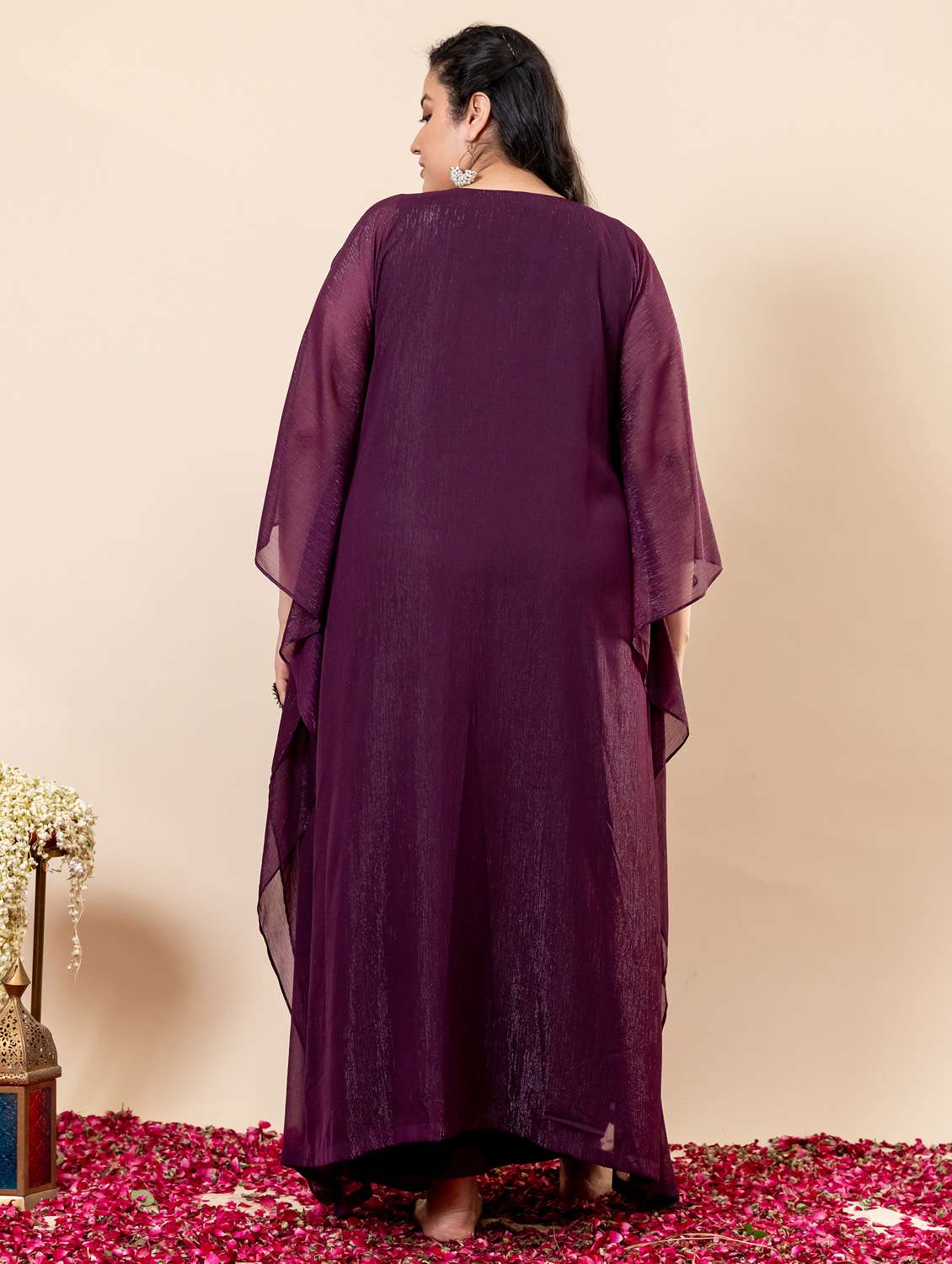 women solid with work kimono sleeve kaftan kurta pant set - 21977711 - Standard Image - 3