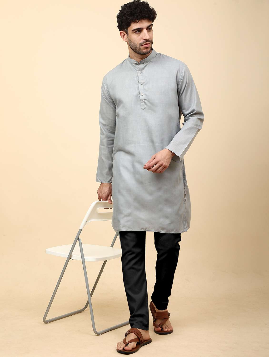 men pack of 2 solid mandarin neck kurta pyjama ethnic wear set - 21977732 -  Standard Image - 3