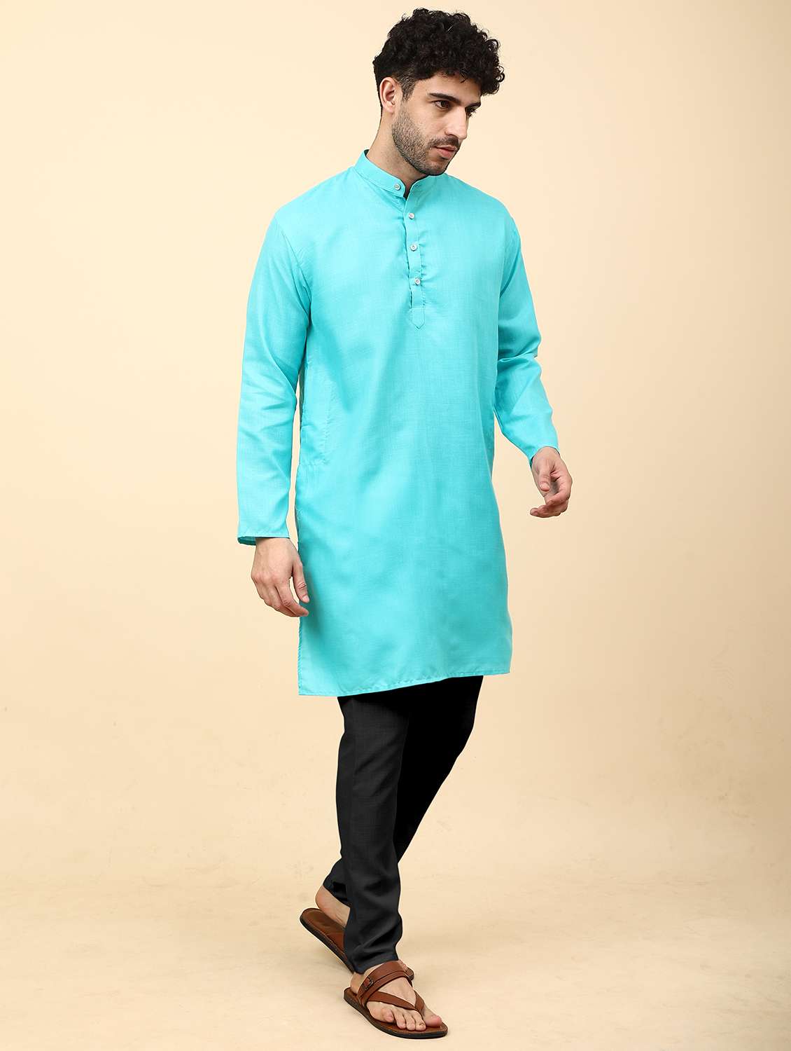 men pack of 2 solid mandarin neck kurta pyjama ethnic wear set - 21977740 -  Standard Image - 3