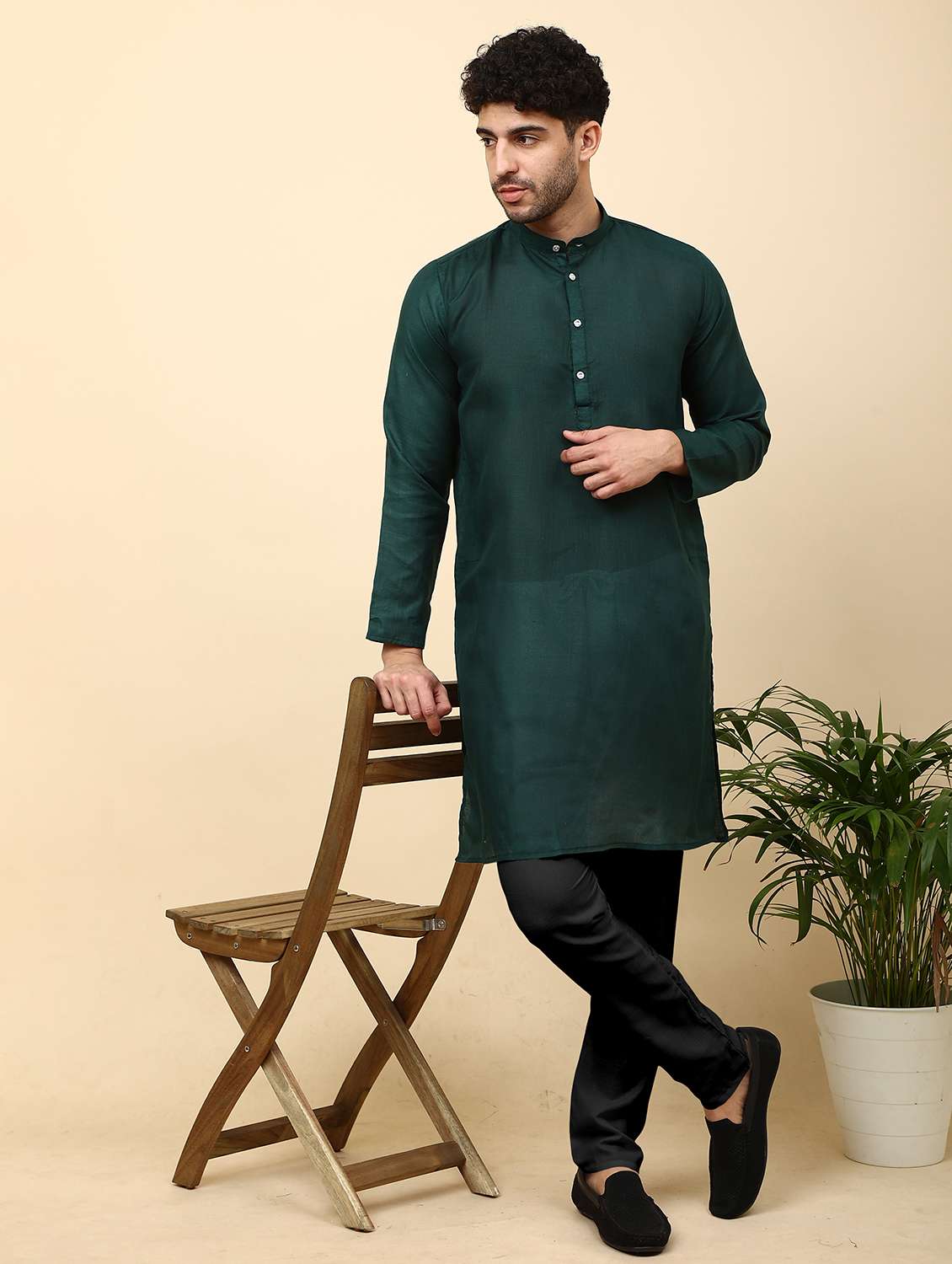 men pack of 2 solid mandarin neck kurta pyjama ethnic wear set - 21977745 -  Standard Image - 3