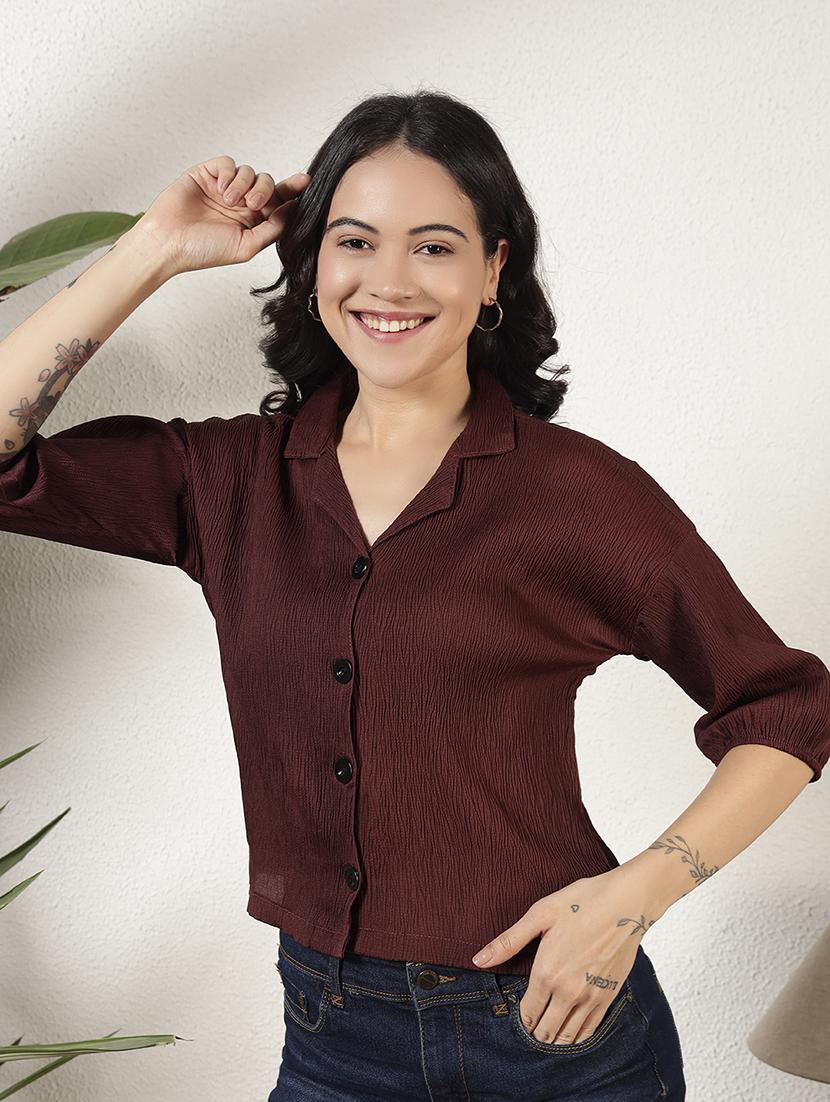 women solid collared long sleeve regular shirt - 21977774 - Standard Image - 5