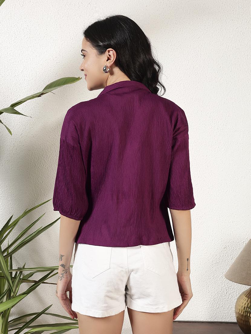 women solid cuban collared regular fit shirt - 21977777 - Standard Image - 3