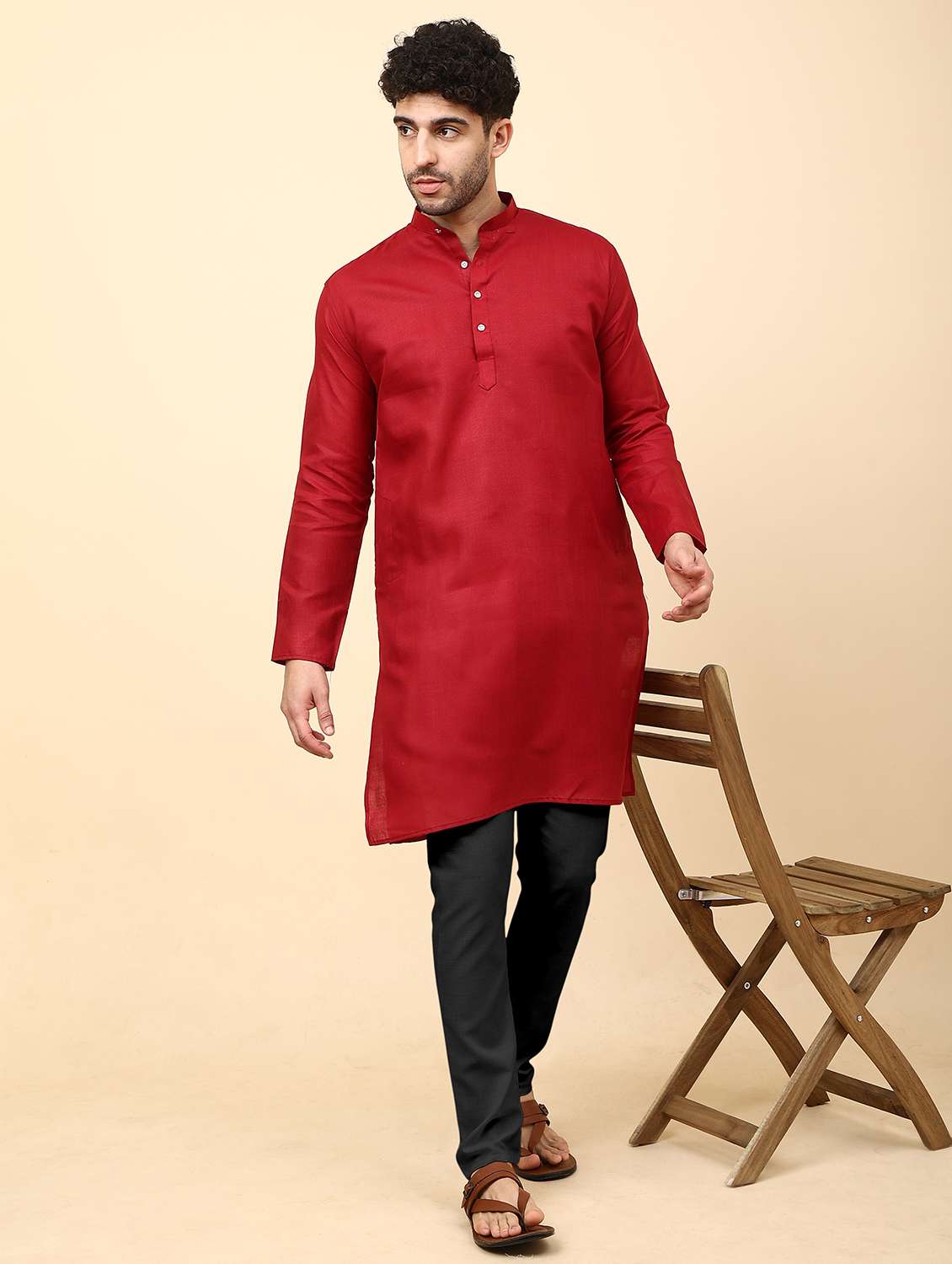 men pack of 2 solid mandarin neck kurta pyjama ethnic wear set - 21977791 -  Standard Image - 3