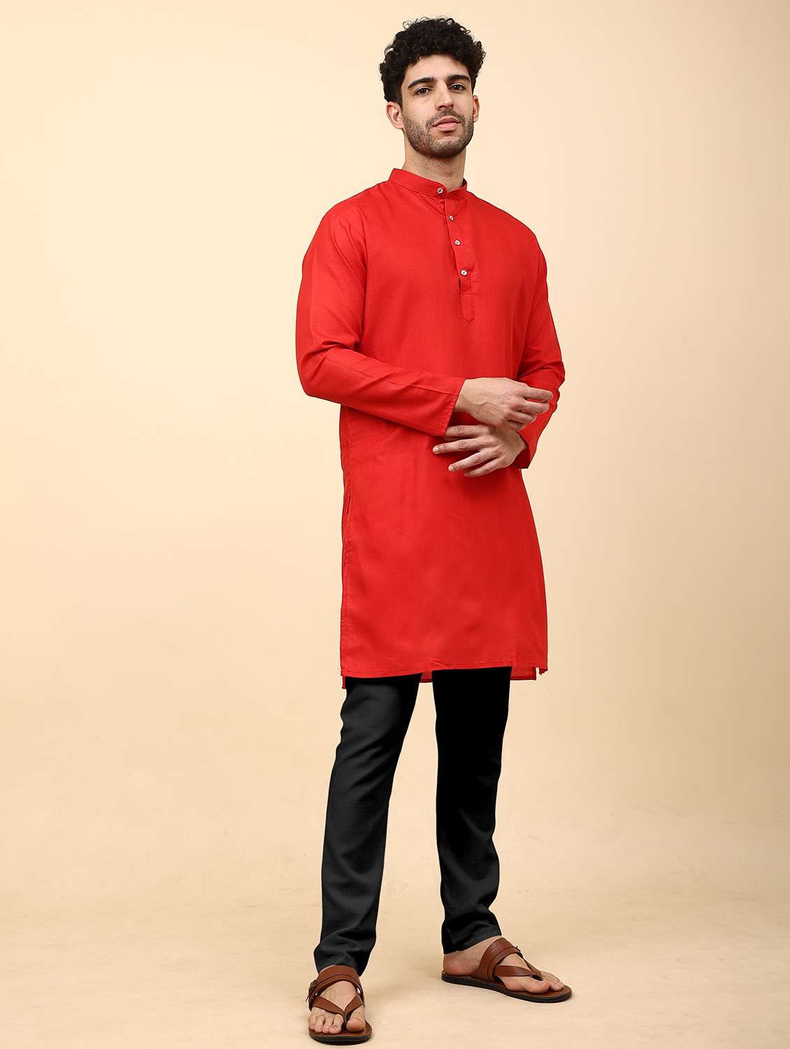 men pack of 2 solid mandarin neck kurta pyjama ethnic wear set - 21977797 -  Standard Image - 3