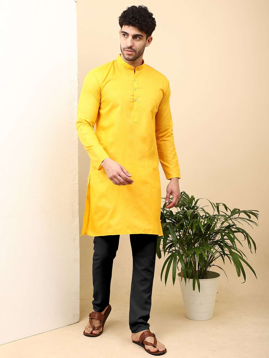 men pack of 2 solid mandarin neck kurta pyjama ethnic wear set - 21977801 -  Standard Image - 3