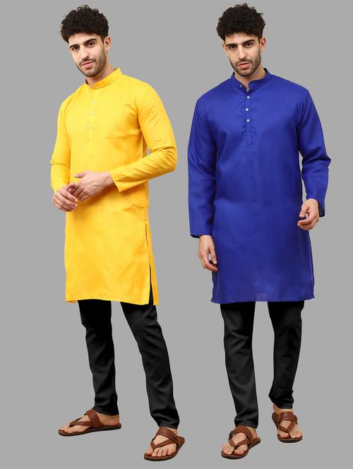 men pack of 2 solid mandarin neck kurta pyjama ethnic wear set - 21977808 - Standard Image - 0