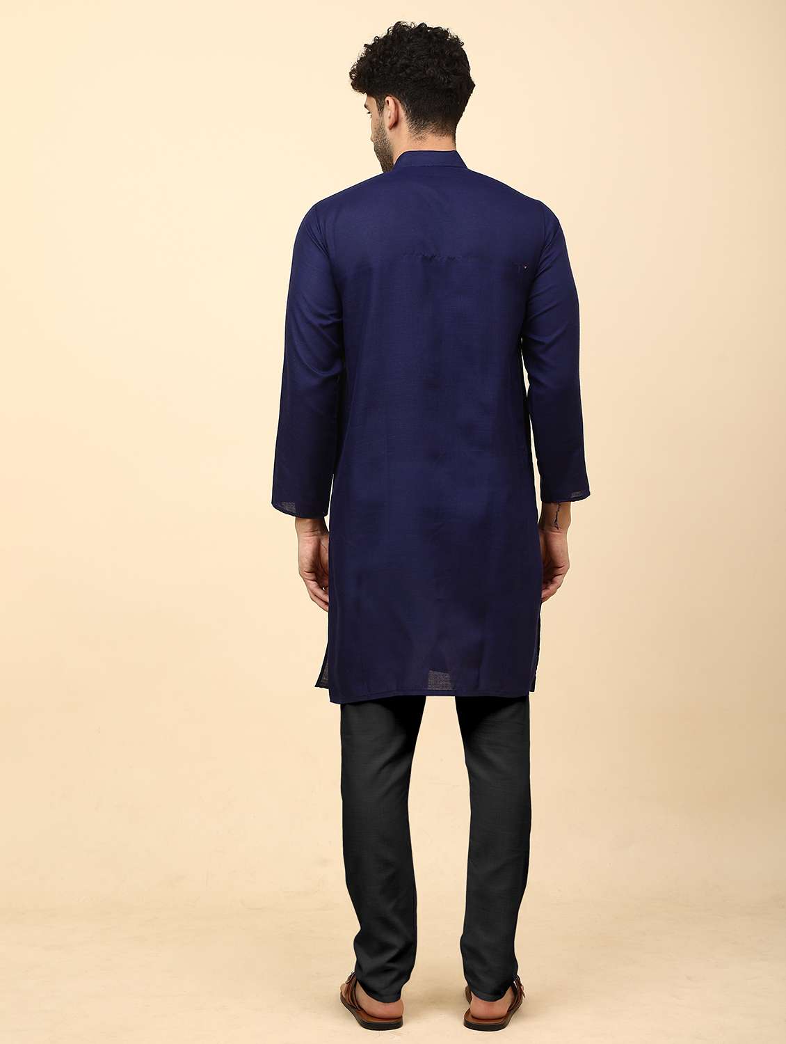 men pack of 2 solid mandarin neck kurta pyjama ethnic wear set - 21977823 -  Standard Image - 3