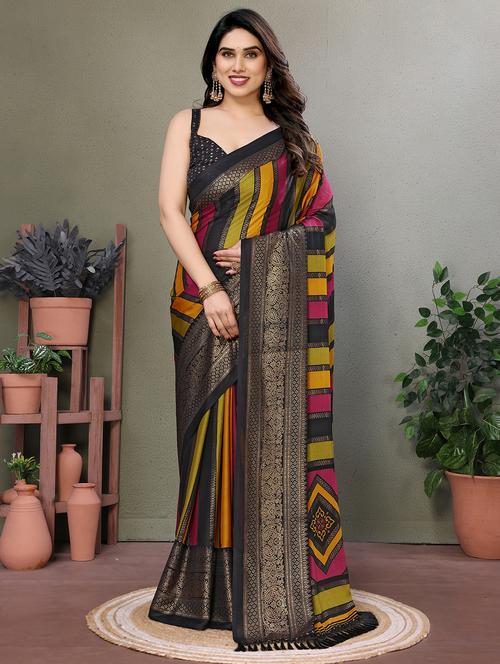 women striped printed saree with blouse - 21977877 -  Standard Image - 0