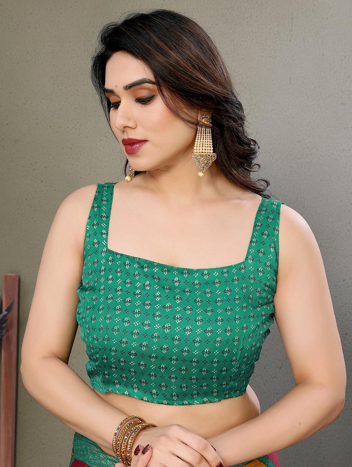 women sea green printed saree with blouse - 21977882 - Standard Image - 5