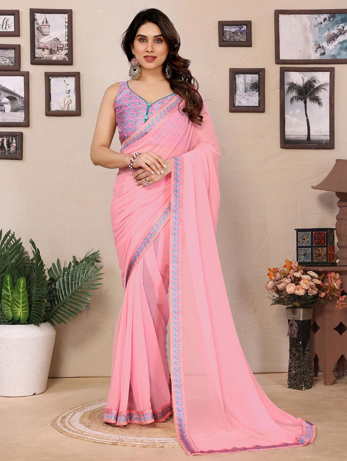 women solid with bordered saree with blouse - 21977887 - Zoom Image - 0