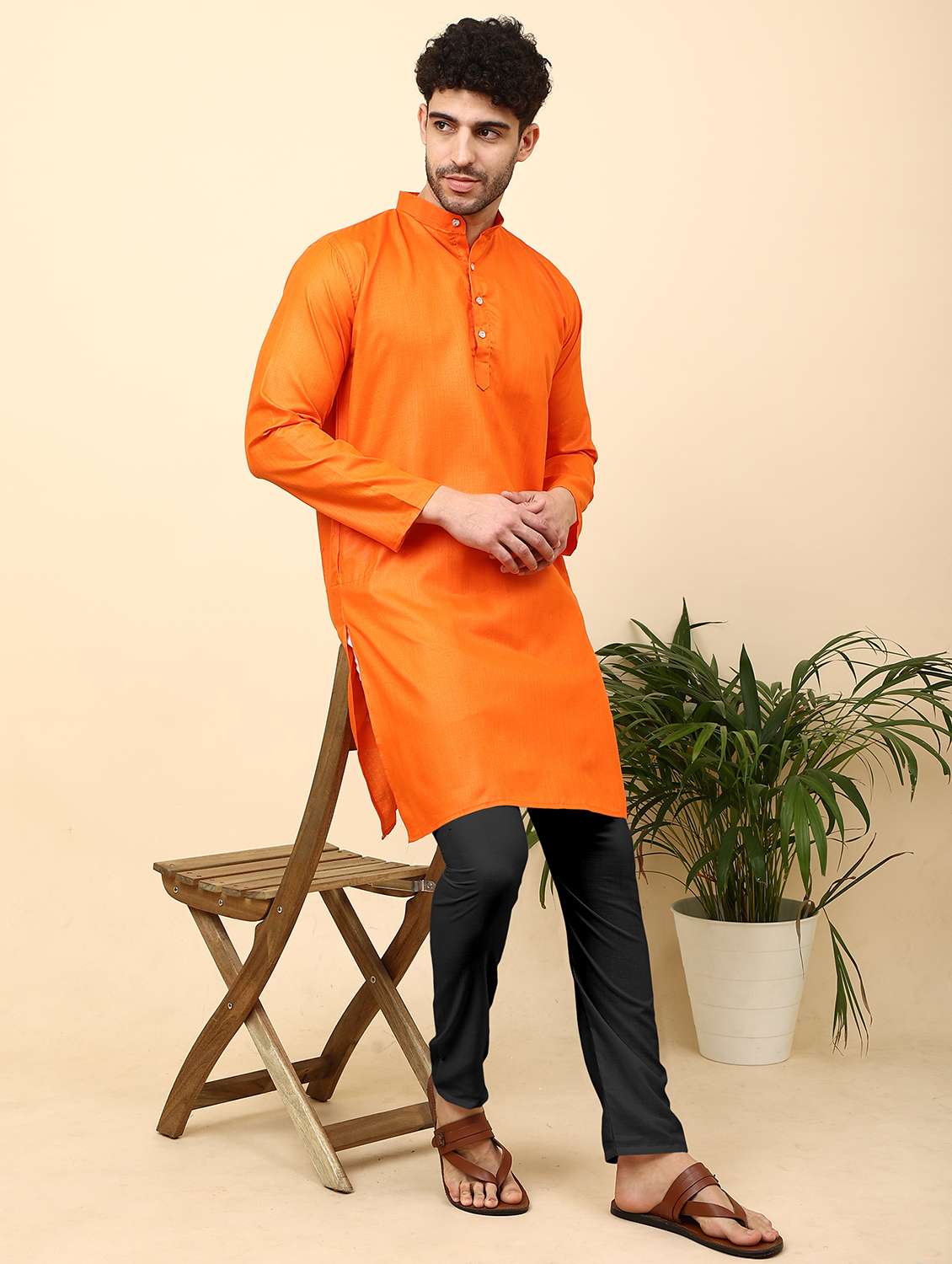 men pack of 2 solid mandarin neck kurta pyjama ethnic wear set - 21977899 -  Standard Image - 3