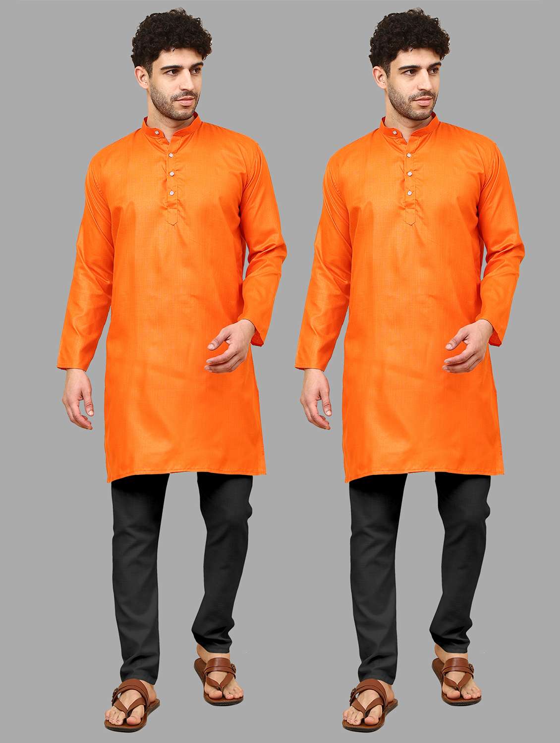 men pack of 2 solid mandarin neck kurta pyjama ethnic wear set