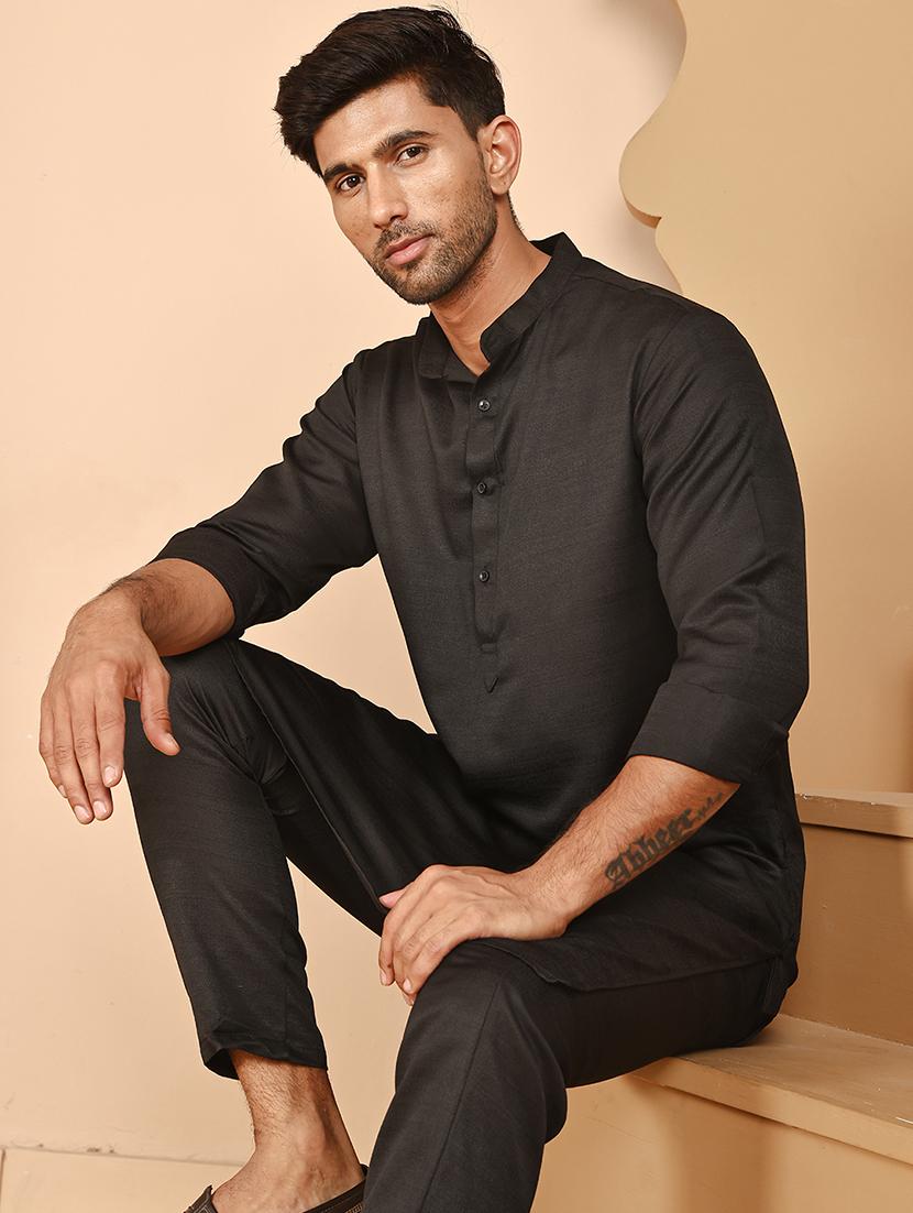 men mandarin neck kurta pyjama ethnic wear set - 21977933 - Standard Image - 3