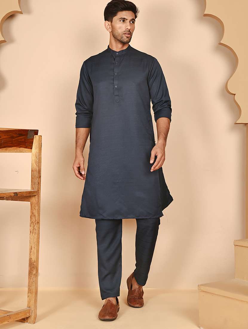 men mandarin neck kurta pyjama ethnic wear set