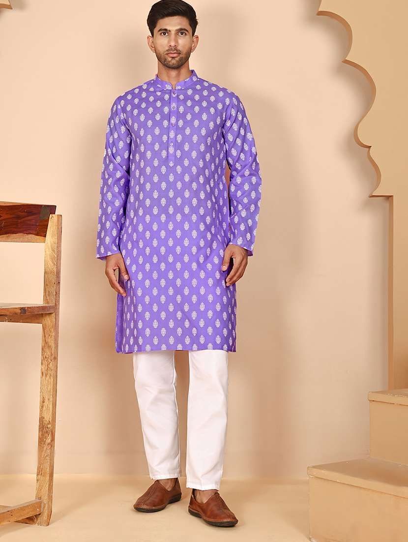 men mandarin neck kurta pyjama ethnic wear set