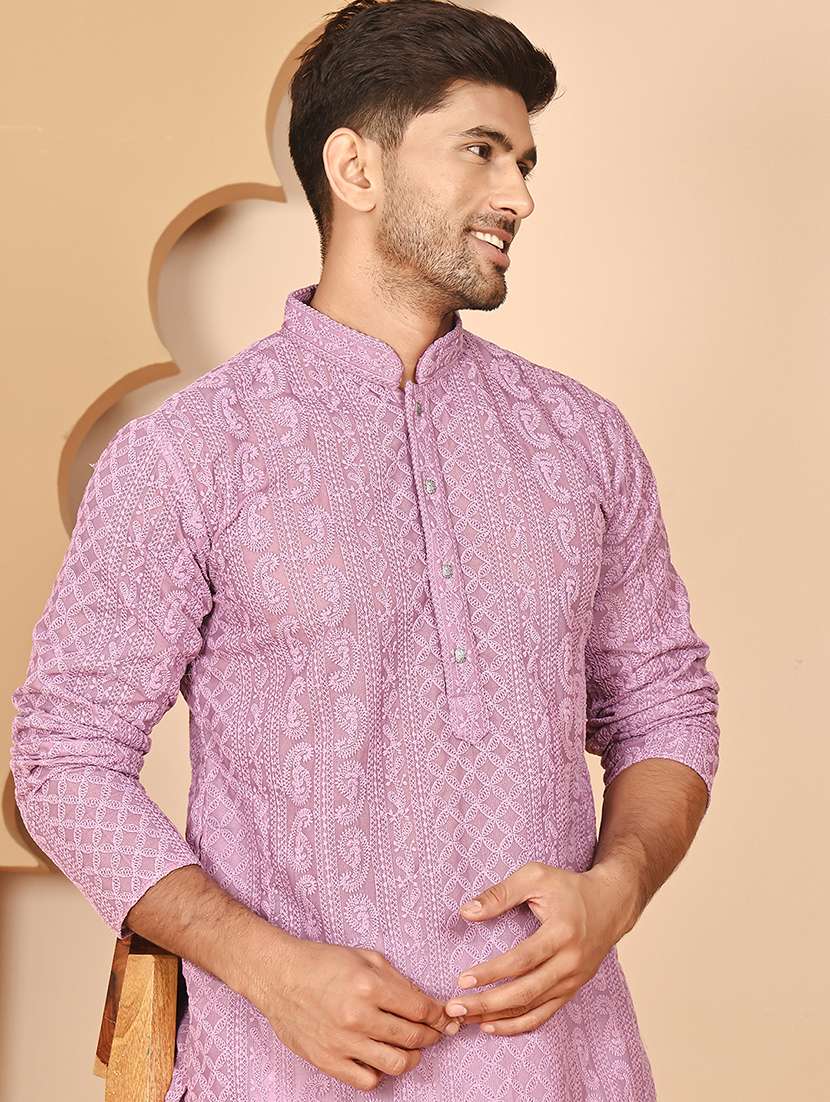 men mandarin neck kurta pyjama ethnic wear set - 21977939 -  Standard Image - 3