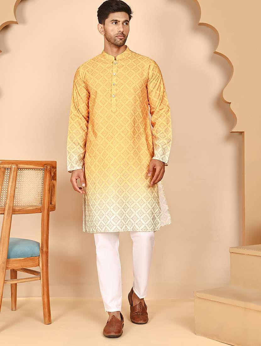 men mandarin neck kurta pyjama ethnic wear set