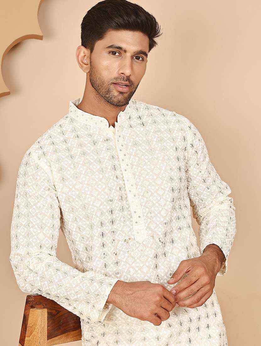 men mandarin neck kurta pyjama ethnic wear set - 21977943 -  Standard Image - 3