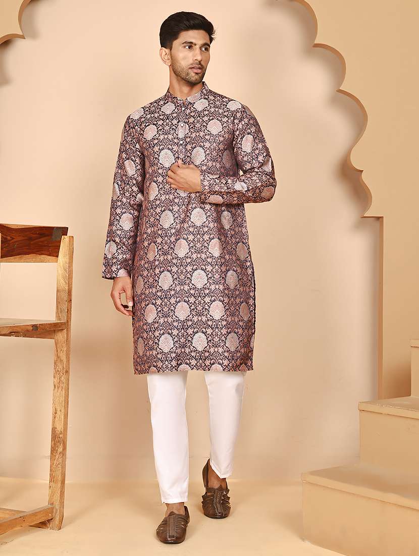 men mandarin neck kurta pyjama ethnic wear set