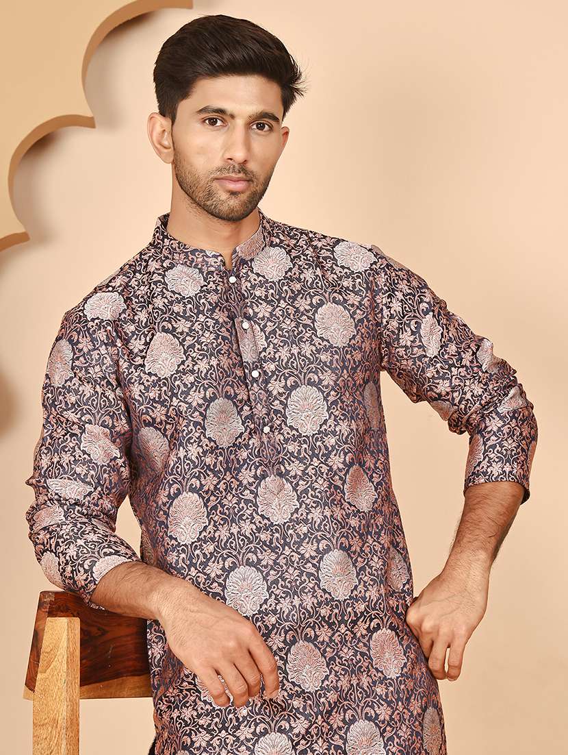 men mandarin neck kurta pyjama ethnic wear set - 21977958 -  Standard Image - 3